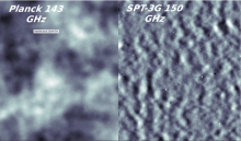 Comparison between CMB data resolution collected by Planck  and SPT-3G